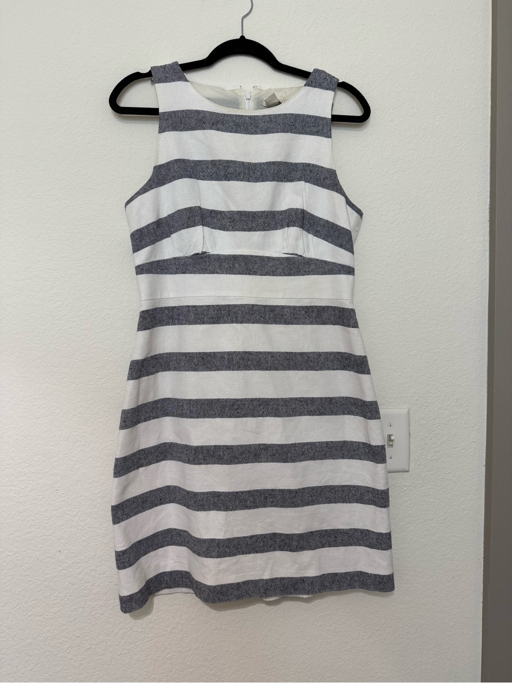 J. Crew Navy and White Textured Sheath Dress